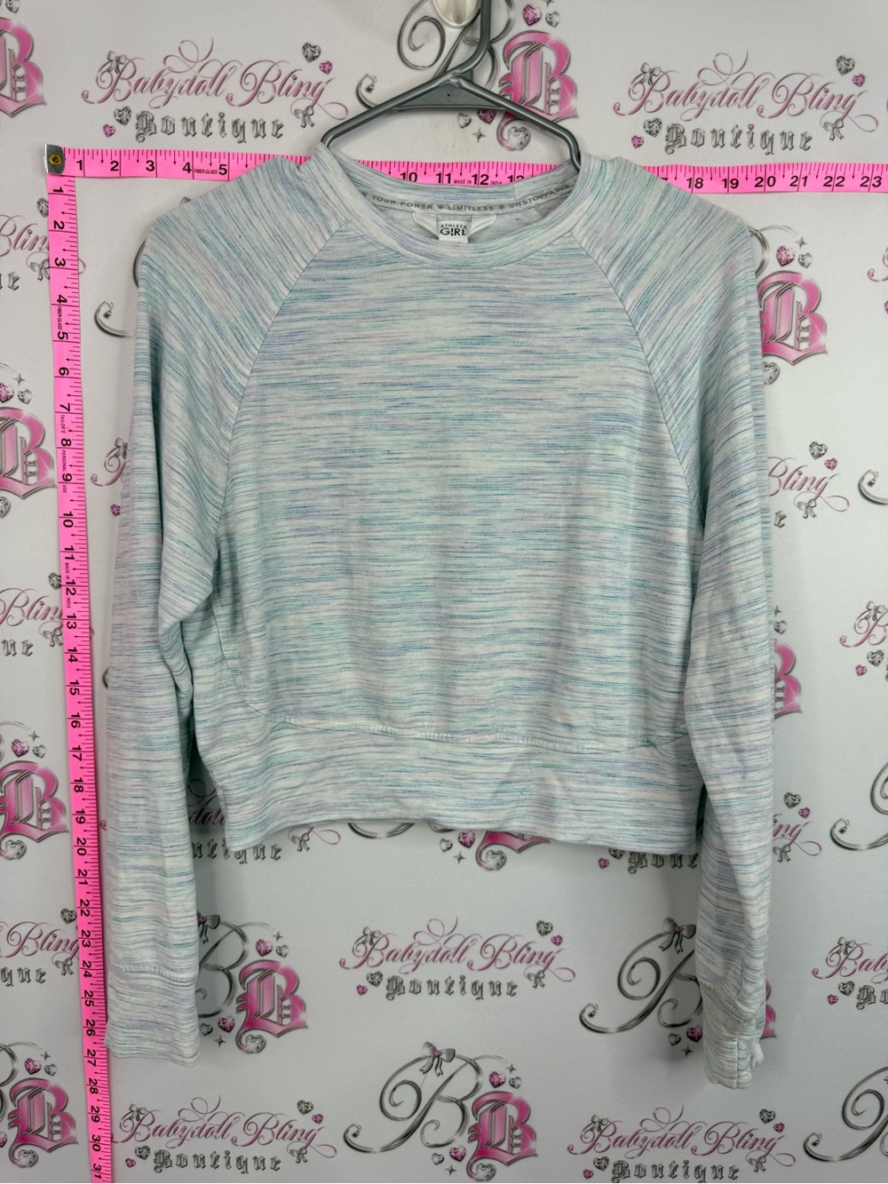 Athleta sweater girls Heathered Pale Blue Sweatshirt cotton candy